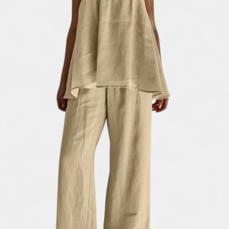 Lía Vasaras szett szabad vállú toppal és laza nadrággal