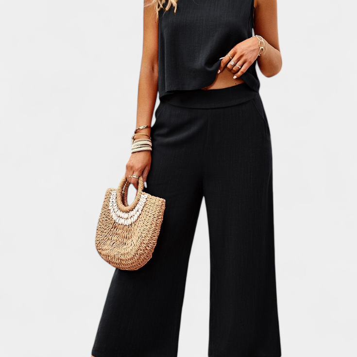 Lavinia Boho szett lenvászonból és pamut felsőből, rövidnadrággal