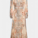 Dorotila Maxi Ruha Virágmintával, Gombokkal és Puffos Ujjakkal