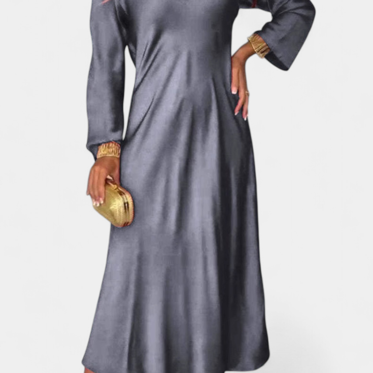 Riva Folyékony Ruha V-kivágással és Hosszú Ujjakkal