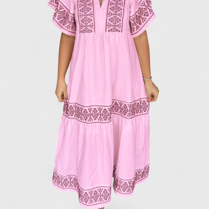 Allona Maxi Boho Ruha V-kivágással és laza szabással