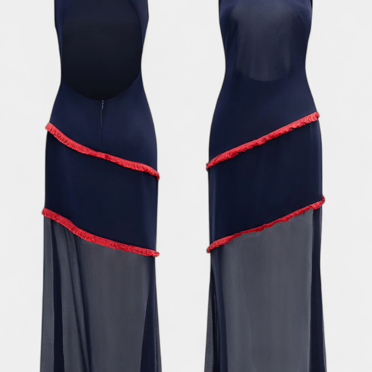 Midi Bodycon Ruha Orfila Chiffonnal és Kontrasztos Részletekkel