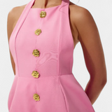 Yvonne Mini Ruha Halter Nyakkivágással és Nyitott Háttal Virágos Részletekkel