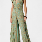 Leandra Mono Fluido Zöld Virágmintával