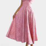 Gilda Midi Jacquard Ruha Nyitott Háttal és Magas Derékkal