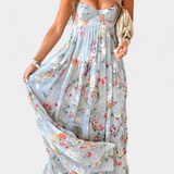 Neha Virágmintás Ruha Nyitott Háttal és Vékony Pántokkal