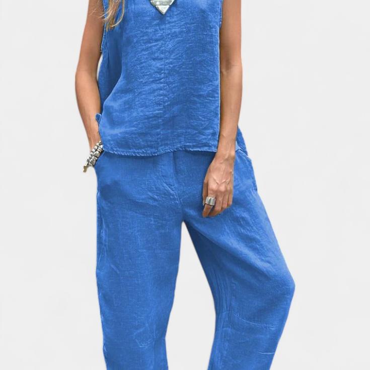 Leona ujjatlan, pamut vászon, mellény és nadrág