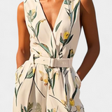 Slara Mono Nyári Ruha V-kivágással és Állítható Derékkal