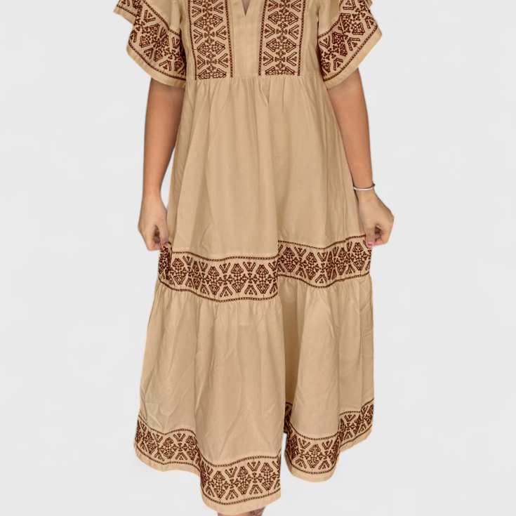 Allona Maxi Boho Ruha V-kivágással és laza szabással