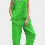 Leona ujjatlan, pamut vászon, mellény és nadrág