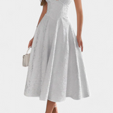 Gilda Midi Jacquard Ruha Nyitott Háttal és Magas Derékkal