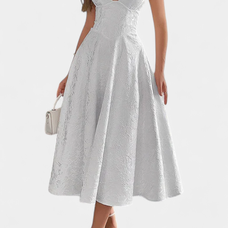 Gilda Midi Jacquard Ruha Nyitott Háttal és Magas Derékkal