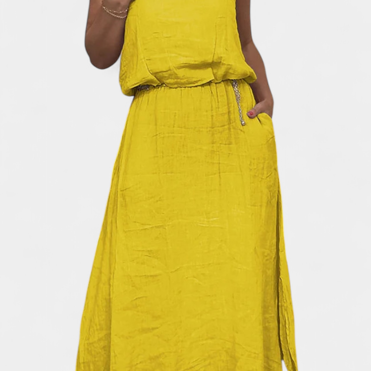 Meliora Vászon és Pamut Szett Ujjatlan Mellénnyel és Hosszú Szoknyával