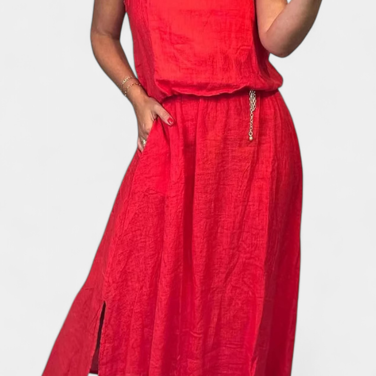 Meliora Vászon és Pamut Szett Ujjatlan Mellénnyel és Hosszú Szoknyával