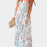 Neha Virágmintás Ruha Nyitott Háttal és Vékony Pántokkal