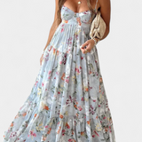 Neha Virágmintás Ruha Nyitott Háttal és Vékony Pántokkal