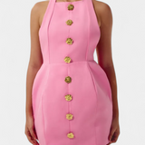 Yvonne Mini Ruha Halter Nyakkivágással és Nyitott Háttal Virágos Részletekkel