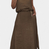 Meliora Vászon és Pamut Szett Ujjatlan Mellénnyel és Hosszú Szoknyával