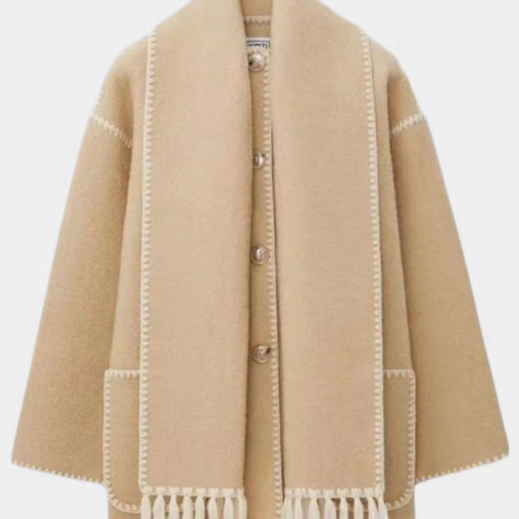 Pauline | Beépített Fröcskölt Sálas Gyapjú Kabát