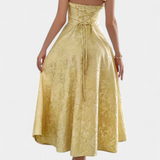 Gilda Midi Jacquard Ruha Nyitott Háttal és Magas Derékkal