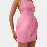 Yvonne Mini Ruha Halter Nyakkivágással és Nyitott Háttal Virágos Részletekkel