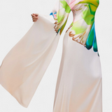 Aszimmetrikus Beryl Hosszú Ruha Egy Ujjú és Modern Mintával