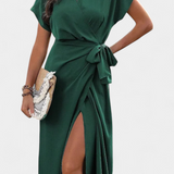 Begoña keresztdekoltású, öves és oldalsó nyitott ruha