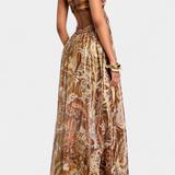 Tasha Maxi Halter Ruha Fedezetlen Háttal és Kivágásokkal