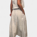 Meliora Vászon és Pamut Szett Ujjatlan Mellénnyel és Hosszú Szoknyával