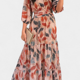 Aíša Garais Virágmintás Ruha Folyékony Kivágással és Levélmintával