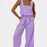 Pascuala Len Öltözet Ujjatlan Blúzzal és Laza Nadrággal