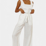 Pascuala Len Öltözet Ujjatlan Blúzzal és Laza Nadrággal