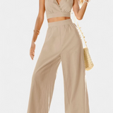 Valentina Nyitott Háttal Rózsás Blúz és Széles Nadrág Szett