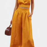 Valentina Nyitott Háttal Rózsás Blúz és Széles Nadrág Szett