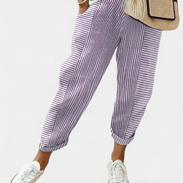 Csíkos Vegyes Vászon Nadrág Alba