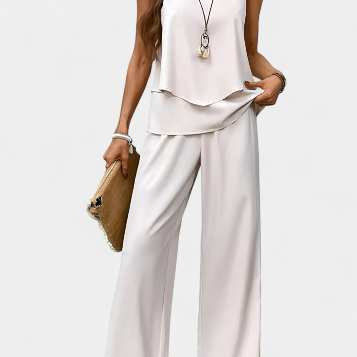 Elegáns Boho Martina Ujjatlan Készlet Egyenes Nadrággal Minta